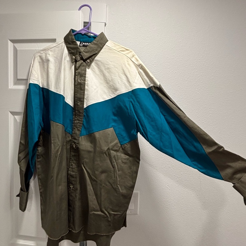 BANJO Men's Cream, Blue, and Brown Shirt Jacket